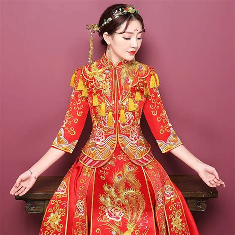 Ancient marriage costume the bride clothing gown traditional Chinese wedding dress womens ...