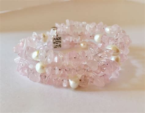 Rose Quartz Bracelet Pearl Bracelet Memory Wire Bracelet