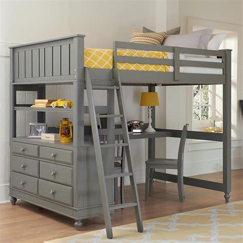 NE Kids Lake House Full Loft Bed with Desk and Dresser | Darvin Furniture | Bed - Bunk Bed