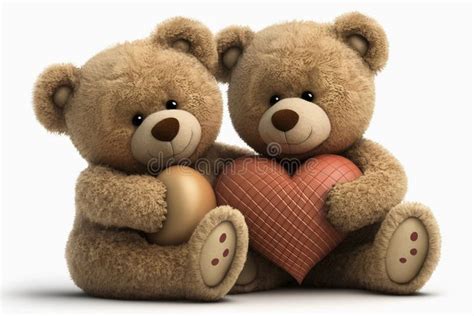 Two Teddy Bears Hugging a Heart for Valentine S Day on White Background ...