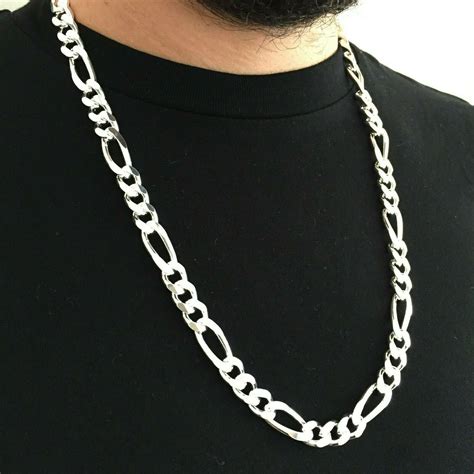 Mens Figaro Link Chain Necklace 11mm 133 grams 28 inch 925 Sterling Si ...