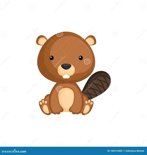 Cute Funny Sitting Baby Beaver Isolated on White Background. Woodland Adorable Animal Character ...