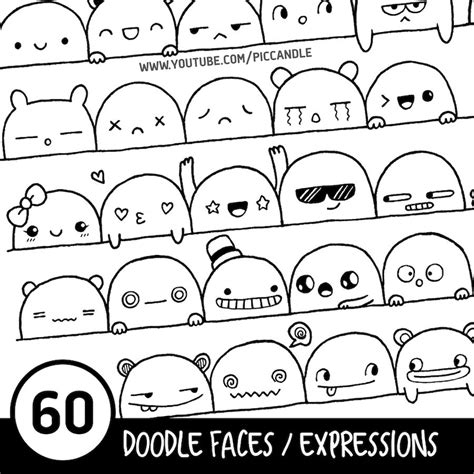 60 Cute Doodle Faces / Expressions Printable Practice Sheets | Etsy