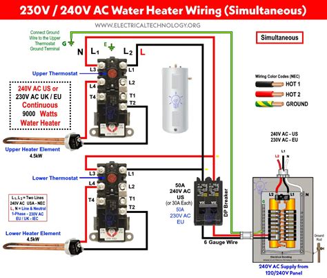 How to Wire 240V - 230V Simultaneous Water Heater Thermostat?