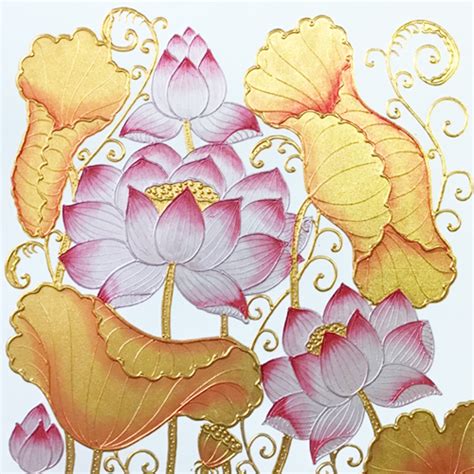 Pink Lotus Painting Handmade by Emerging Thai Artists l Royal Thai Art