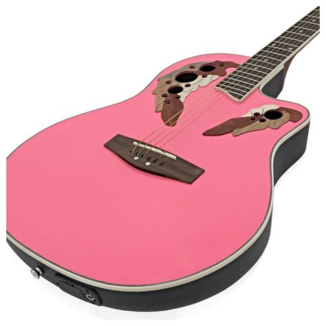 DISC Deluxe Roundback Electro Acoustic Guitar by Gear4music, Pink at Gear4music