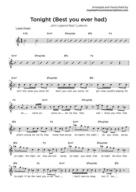 Vocal Lead Sheet Transcription Service • My Sheet Music Transcriptions