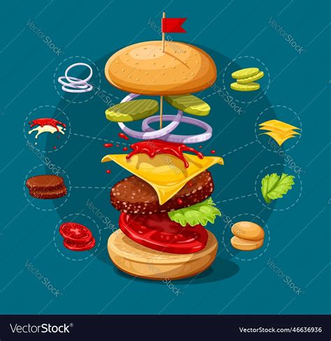 Cheeseburger ingredients set Royalty Free Vector Image