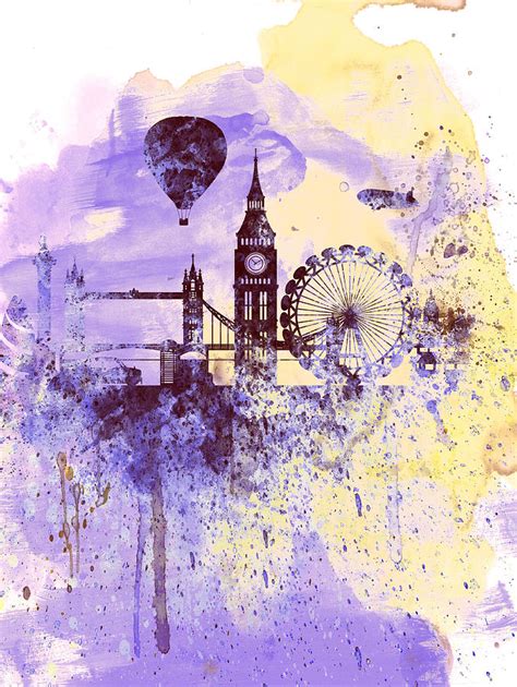 London Watercolor Skyline Painting by Naxart Studio