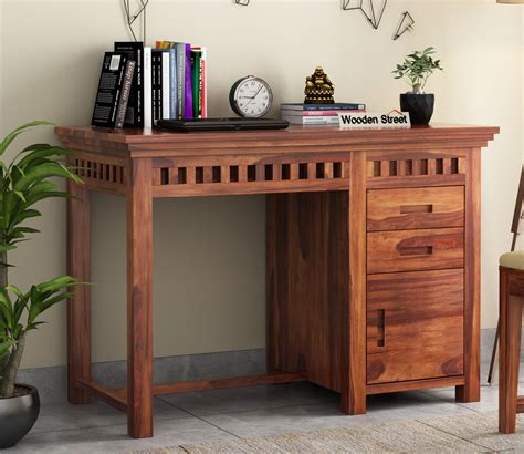 Buy Adolph Study Table with Pull Out Drawers and Cabinet (Honey Finish) Online in India at Best ...