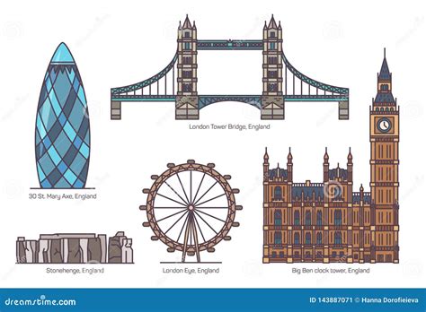 England or UK, English Architecture Landmarks Set Editorial Photo - Illustration of architecture ...