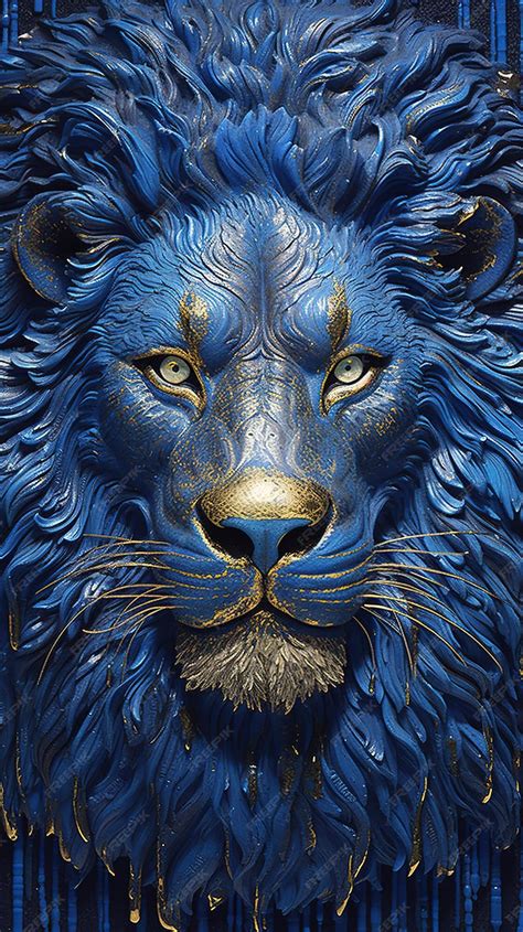 Premium AI Image | A blue lion's head is shown in a painting.