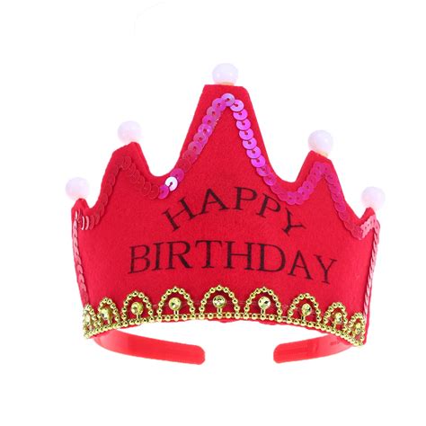 LED Light Birthday Party Hats Crown King Birthday Party Caps for Kids (Happy Birthday) - Red ...