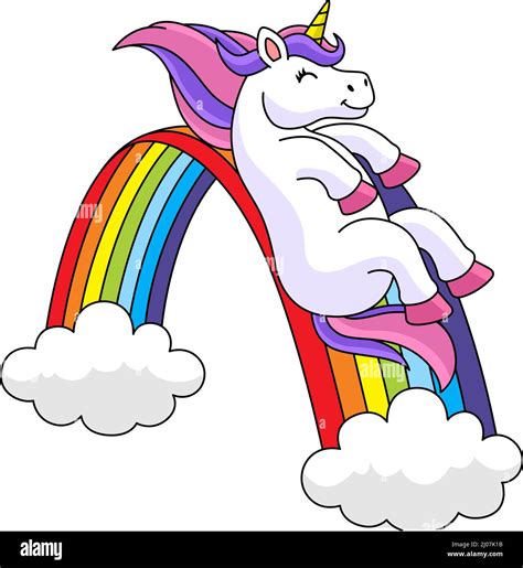 Unicorn Sliding Over The Rainbow Cartoon Clipart Stock Vector Image & Art - Alamy