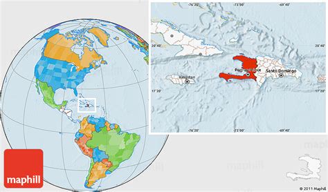 Political Location Map of Haiti, highlighted continent