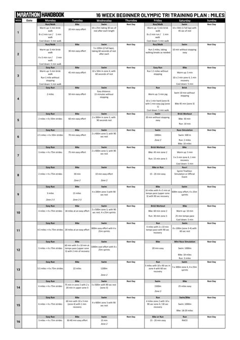 16-Week Beginner Olympic Triathlon Training Plan