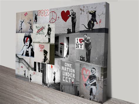 Banksy Red Collage Canvas Wall Art Brisbane Poster Pictures