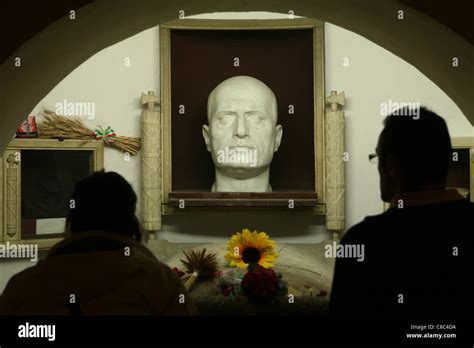 Tomb of Italian Fascist dictator Benito Mussolini in the Mussolini family crypt in the cemetery ...