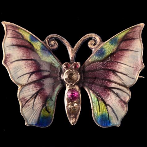 Antique Jewellery » Silver butterfly brooch with enamel