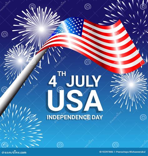 American Flag with Fireworks for Independence Day of USA Stock Vector - Illustration of banner ...