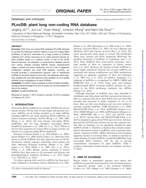 (PDF) PLncDB: plant long non-coding RNA database