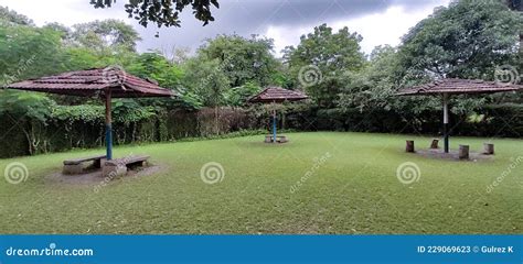 Cemented Umbrella Like Shade in a Park for Sitting. Stock Image - Image of cemented, area: 229069623