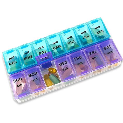 Weekly Pill Organizer - 7 Day AM/PM Twice a Day | Pills Planner Case with Large Compartment ...