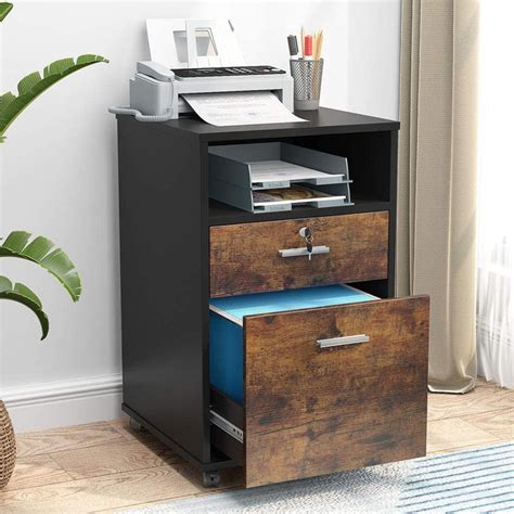 Tribesigns 2 Drawer Mobile File Cabinet with Lock, Wood Modern Filing Cabinet for Letter Size ...