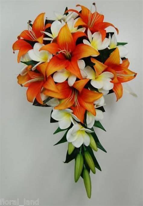 Latex White Frangipani Tiger Lily Orange Bride Wedding Bouquet Teardrop Flower #2551620 - Weddbook