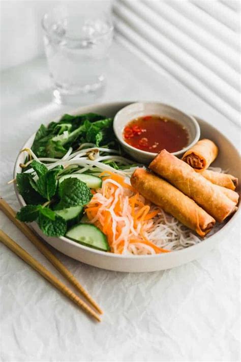 Vietnamese Rice Vermicelli Noodles with Spring Rolls (Bun Cha Gio) | Sift & Simmer