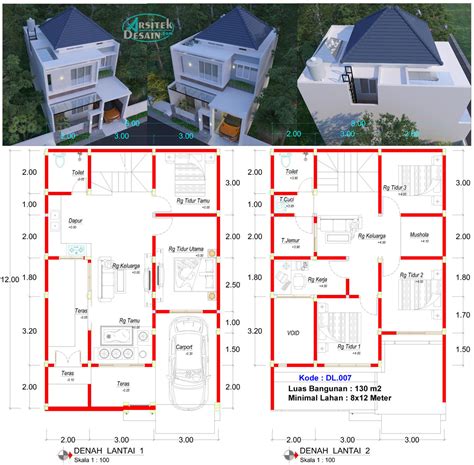 Denah Rumah Minimalis Modern Lebar 8 Meter 2 Lantai - Arsitek Desain