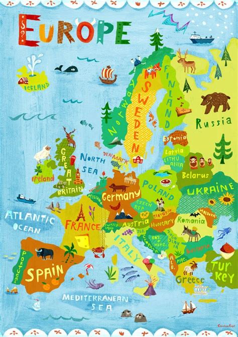 Europe Map Illustration / Digital print poster / Kids by ChEngel