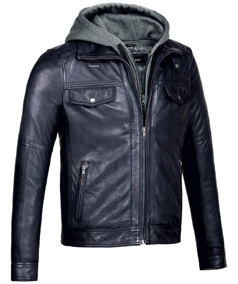 Mens Hooded Leather Bomber Jacket - Coat Nj