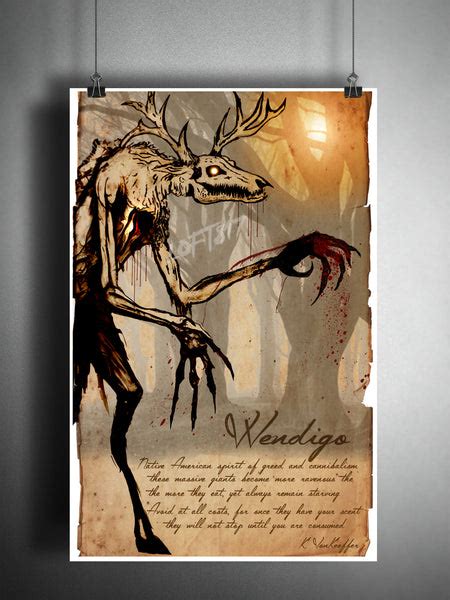 Wendigo cryptid art, bestiary cryptozoology science journal art, monst – Loft 817