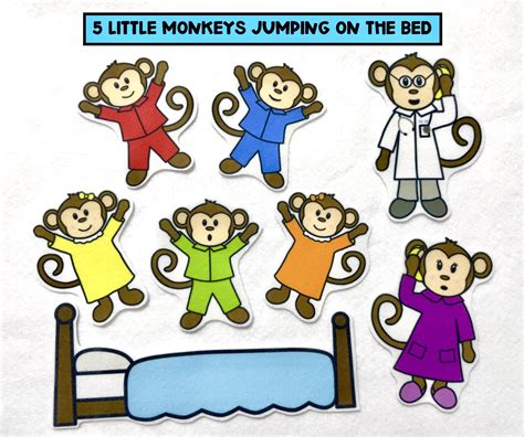 Five Little Monkeys Jumping On Bed Felt Stories Speech Therapy Activity Little Monkeys Felt ...