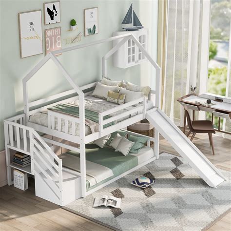 Buy Wood House Bunk Bed for Kids Toddlers, Twin Over Twin Bunk Bed with ...