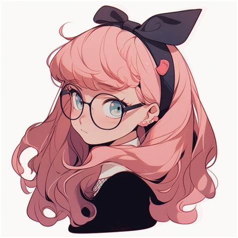 Premium AI Image | anime girl with pink hair and glasses with a bow generative ai