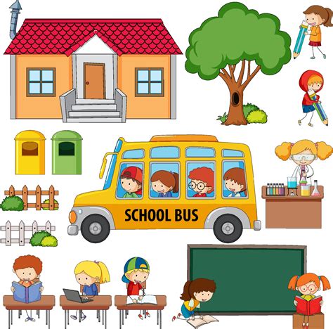 School set with many student cartoon character 2189186 Vector Art at Vecteezy