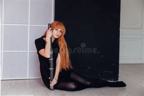 Fashionable Woman with Red Hair Anime Japan Sword Stock Photo - Image of makeup, face: 163059826