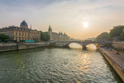 Sunset Over Seine River, Paris, France Stock Photo - Image of night ...