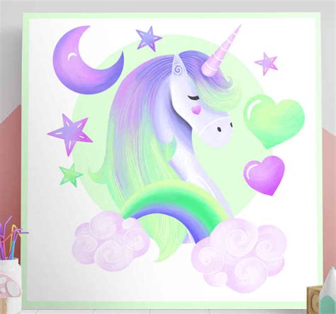 Heart and rainbow unicorn canvas wall art - TenStickers