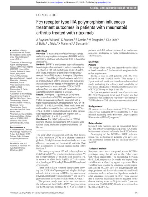 (PDF) Fc receptor type IIIA polymorphism influences treatment outcomes in patients with ...