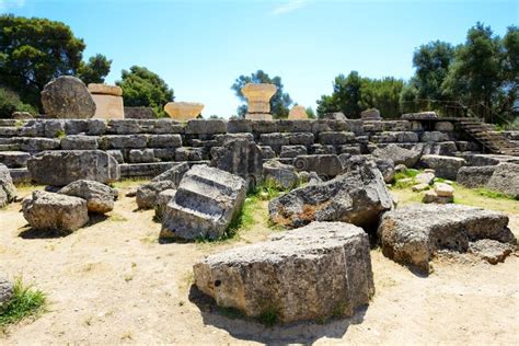 The Temple of Zeus Ruins in Ancient Olympia Stock Image - Image of ...