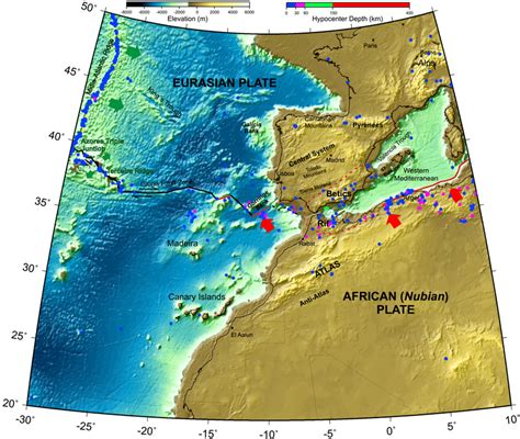 Simplified tectonic map of the western Africa–Eurasia plate boundary... | Download Scientific ...