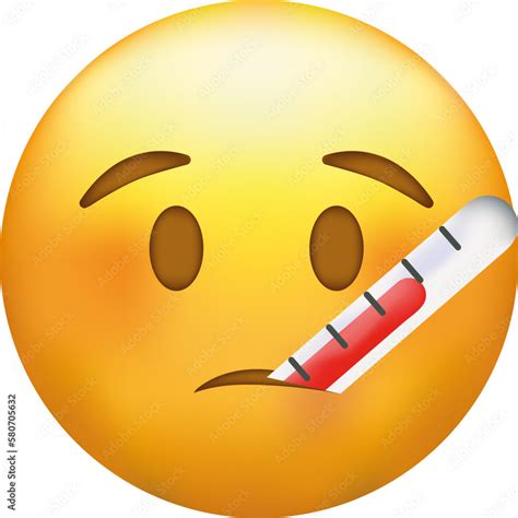 Thermometer in mouth emoji. Sick emoticon with high fever. Stock Vector ...