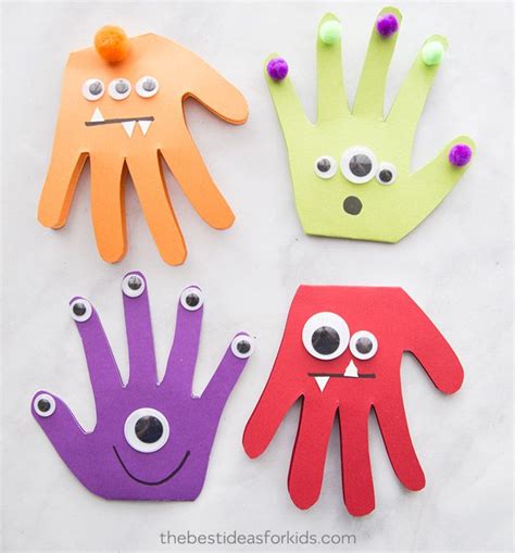 Monster Handprint Craft [Video] [Video] | Monster crafts, Halloween crafts for kids, Easy ...