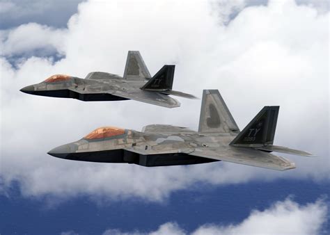 Two United States Air Force (USAF) F-22A Raptor stealth fighter jets ...