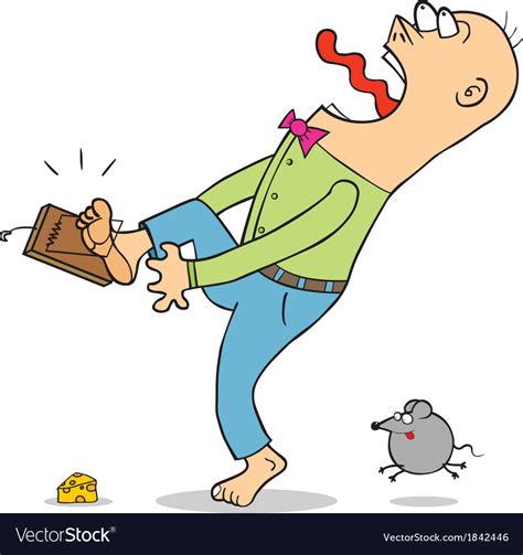 Man caught in Mouse trap cartoon Royalty Free Vector Image