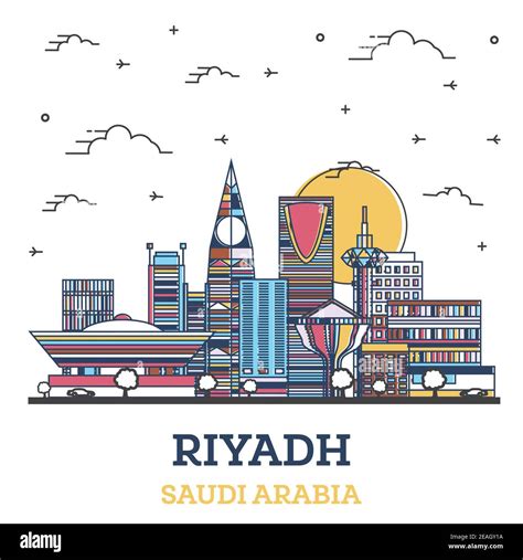 Outline Riyadh Saudi Arabia City Skyline with Modern Colored Buildings Isolated on White. Vector ...