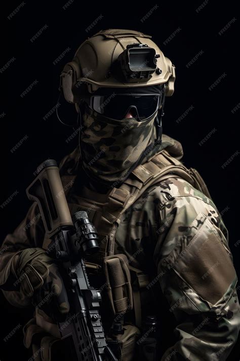 Premium Photo | A soldier wearing camouflage and a helmet stands in the ...